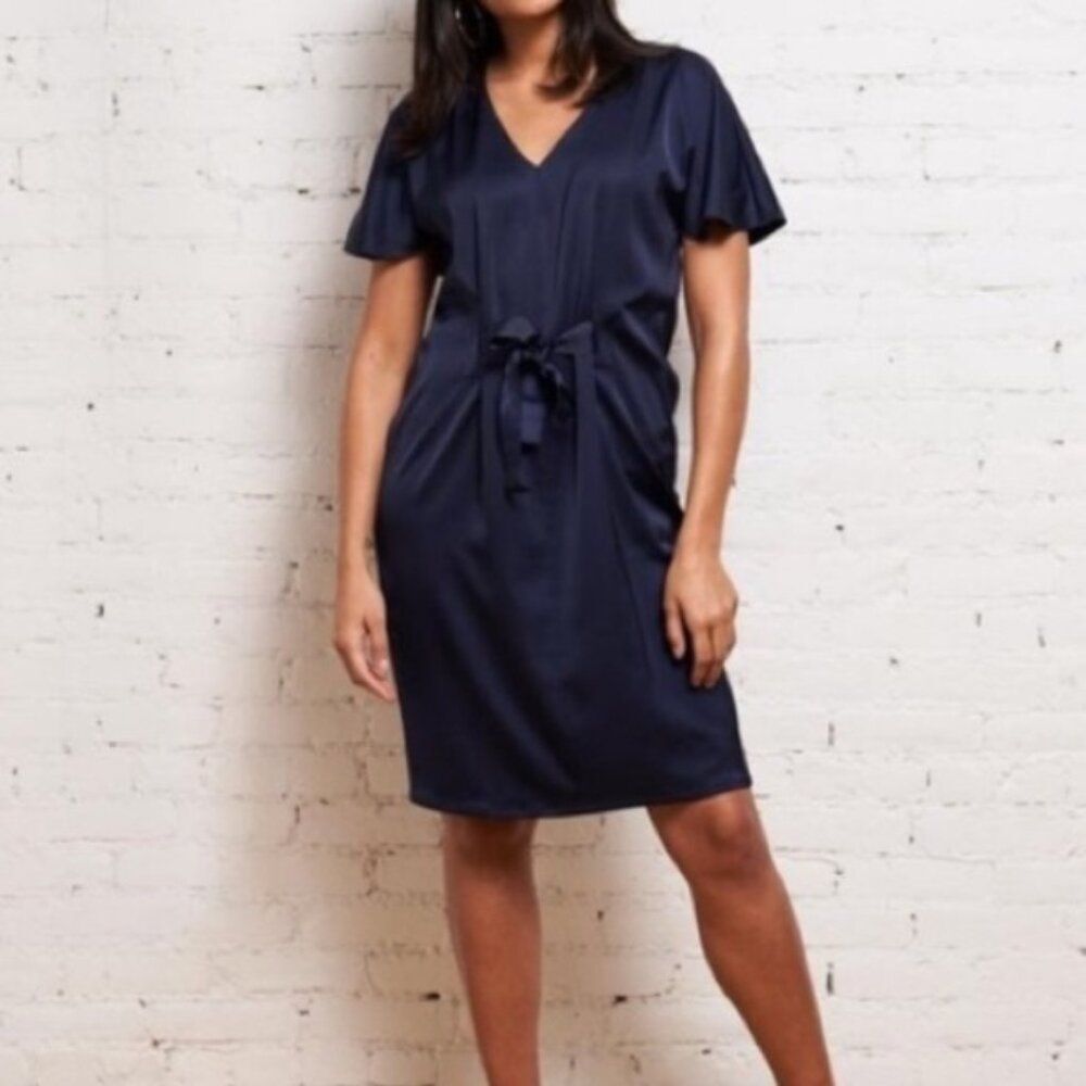 Universal Standard Becca Deep Blue Midi Dress with Waist Tie, Size L, NWOT!